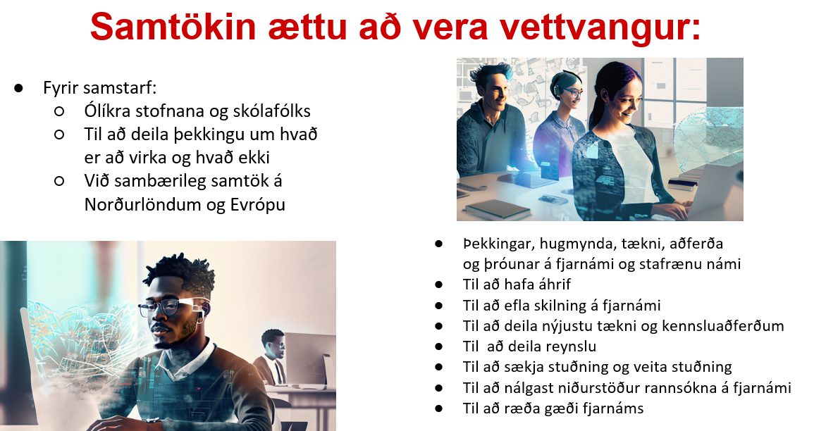 Mynd af glæru þar sem eru niðurstöður um hvaða vettvangi samtökin vilja starfa á.