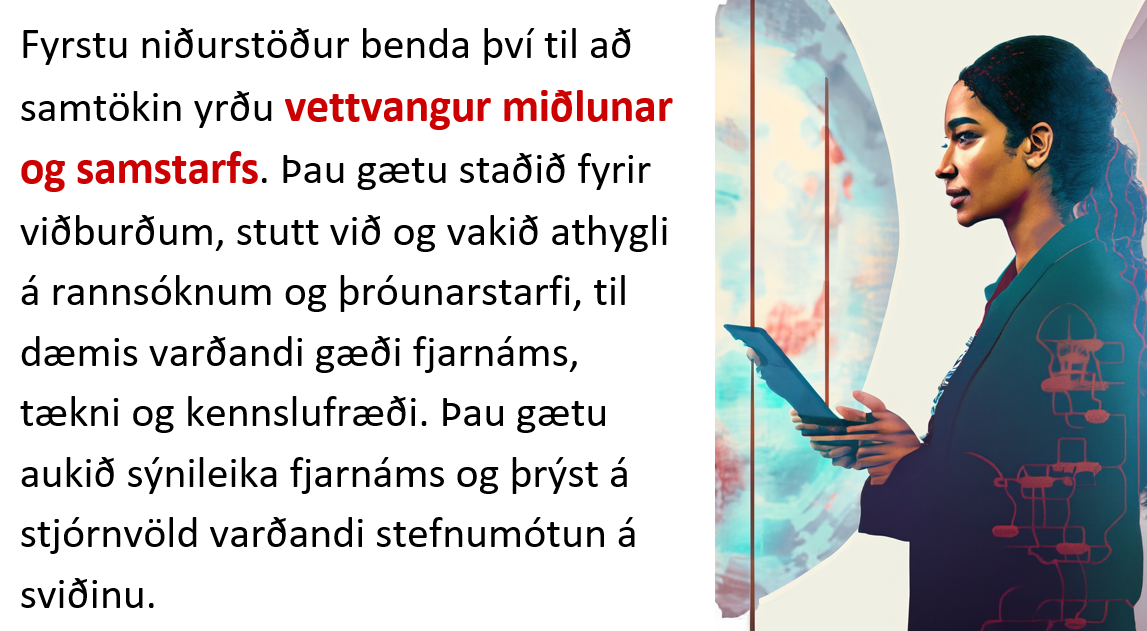 Mynd af glæru þar sem eru niðurstöður um hvaða vettvangi samtökin vilja starfa á.